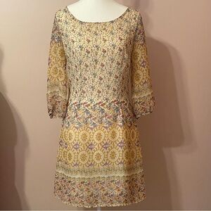 Under Skies (Anthro) • Floral Patterned  Chiffon Double Layered Dress • Sz S EUC
